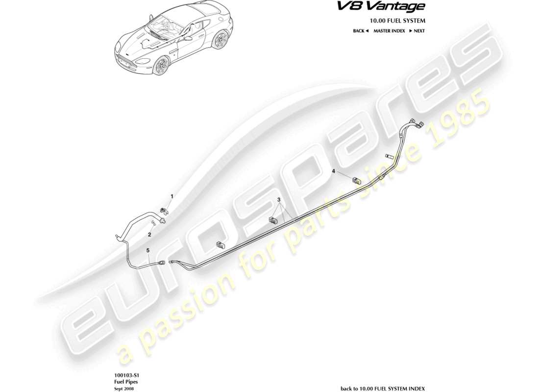 aston martin v8 vantage (2014) diagramma delle parti dei tubi del carburante