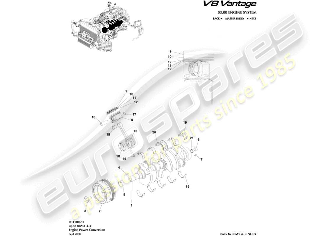 aston martin v8 vantage (2014) diagramma delle parti di conversione di potenza