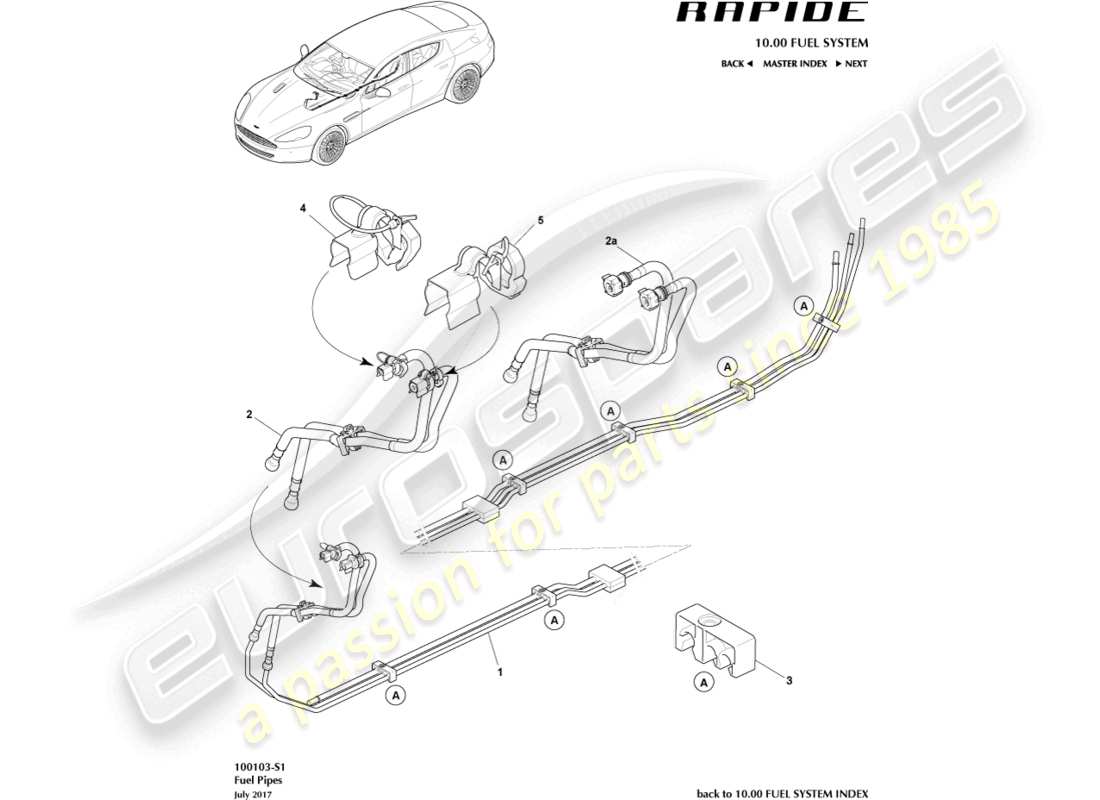 aston martin rapide (2012) diagramma delle parti della distribuzione del carburante