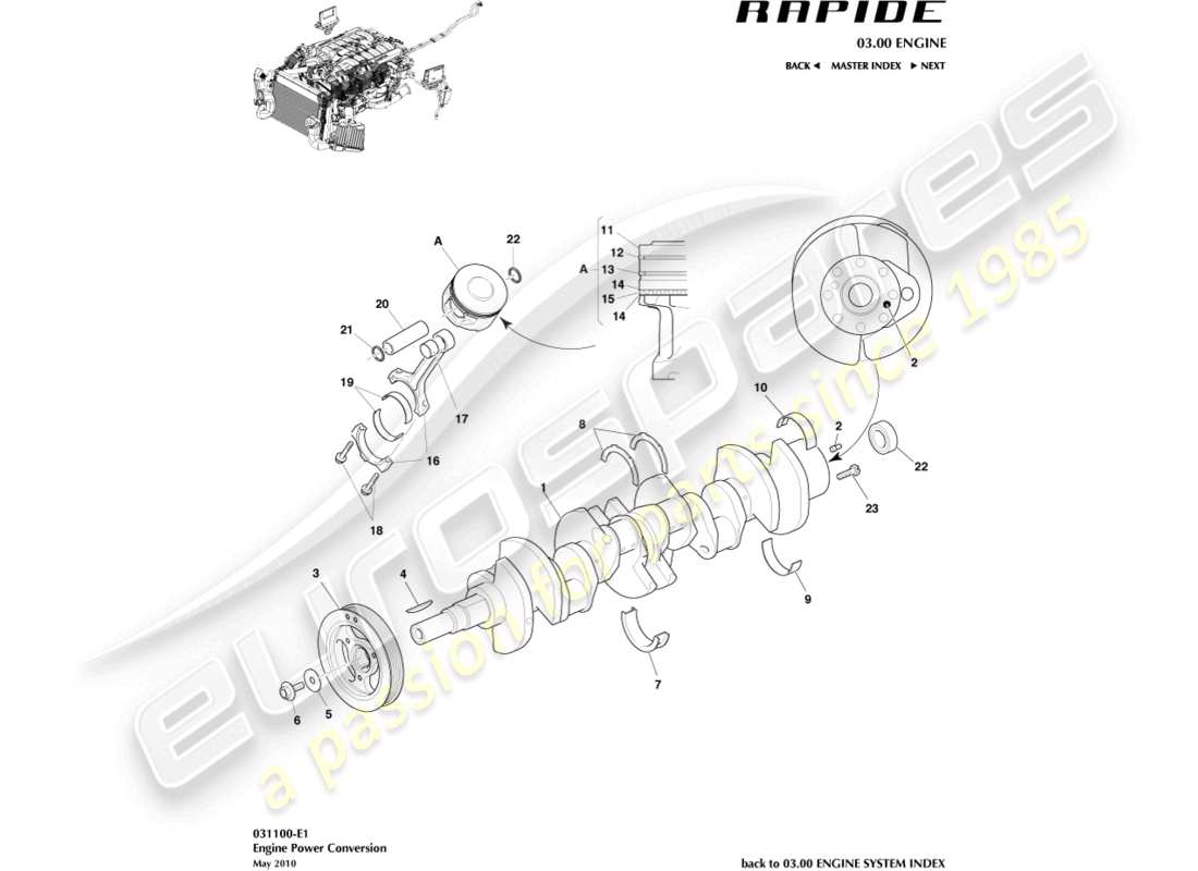 aston martin rapide (2012) conversione di potenza diagramma delle parti