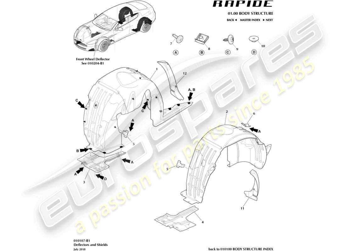 aston martin rapide (2010) diagramma delle parti dei passaruota posteriori