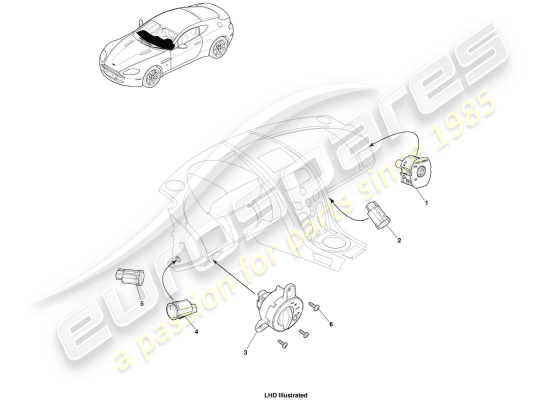 aston martin v8 vantage (2005) switch ip, diagramma delle parti 16my