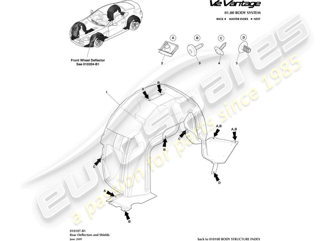 aston martin v12 vantage (2010) diagramma delle parti dei passaruota posteriori