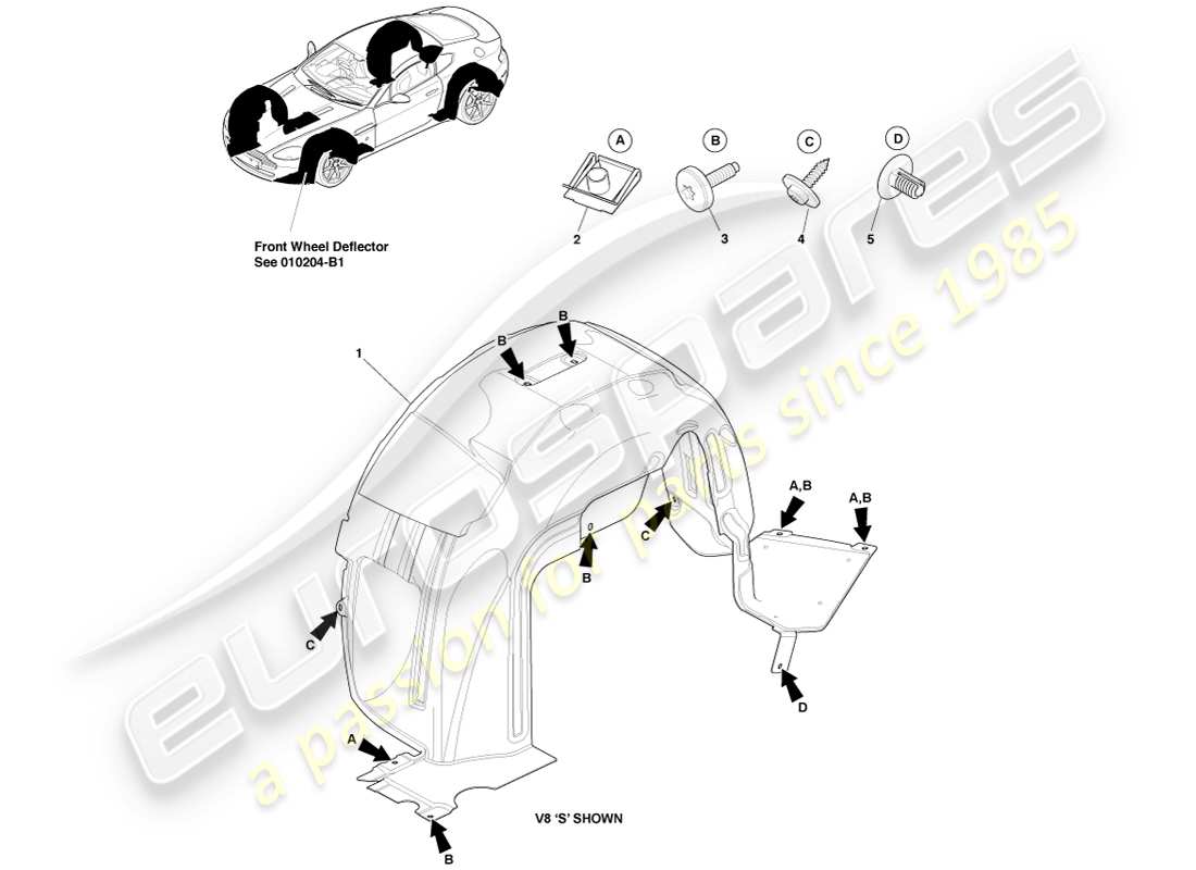 aston martin v8 vantage (2005) diagramma delle parti dei passaruota posteriori