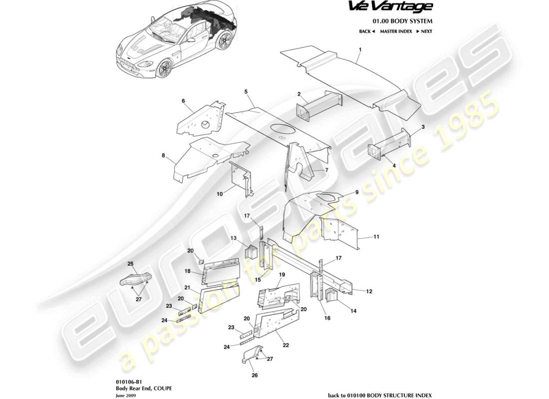 aston martin v12 vantage (2011) estremità posteriore del corpo, diagramma della parte coupé