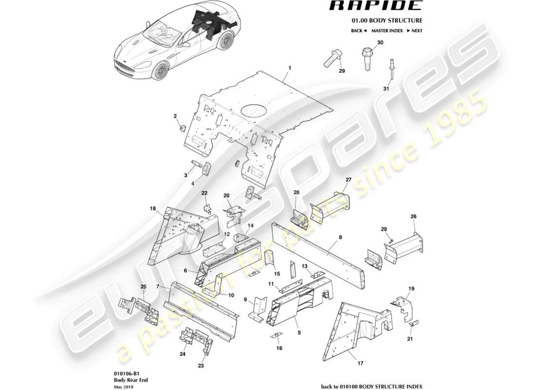 aston martin rapide (2012) schema delle parti della parte posteriore della carrozzeria