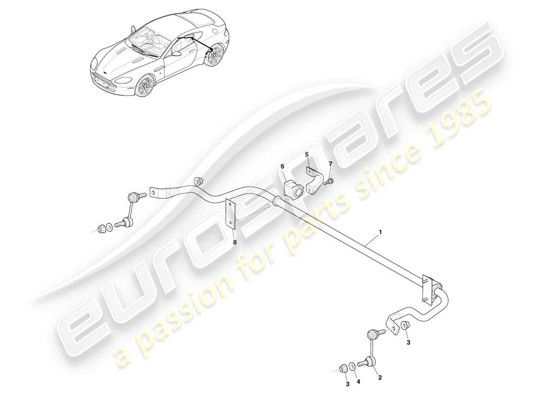 aston martin v8 vantage (2007) diagramma delle parti della barra stabilizzatrice posteriore