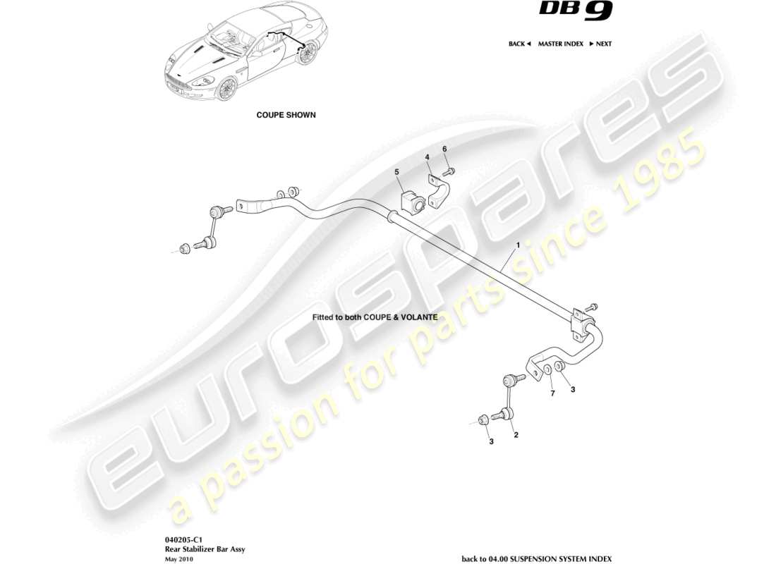 aston martin db9 (2005) diagramma delle parti della barra stabilizzatrice posteriore