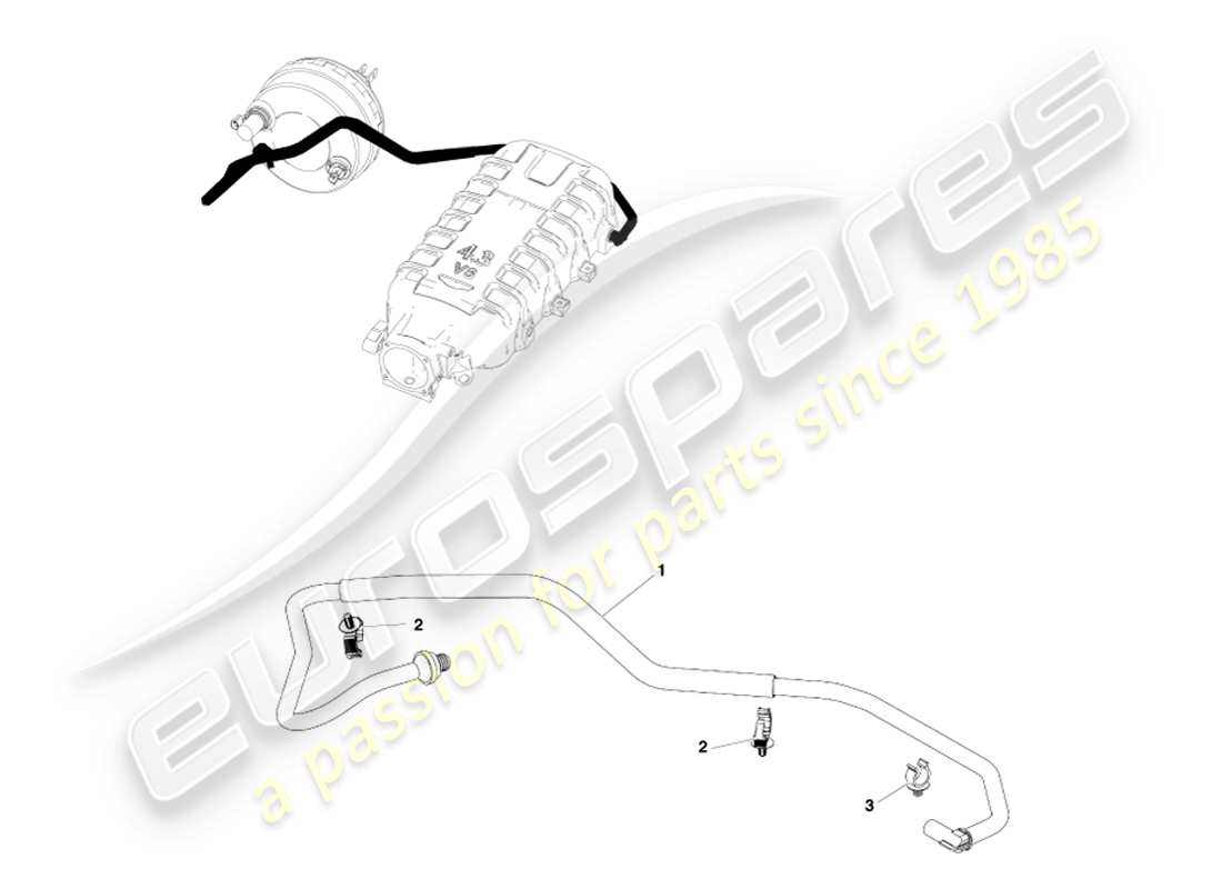 aston martin v8 vantage (2005) tubo del vuoto, diagramma delle parti con guida a destra
