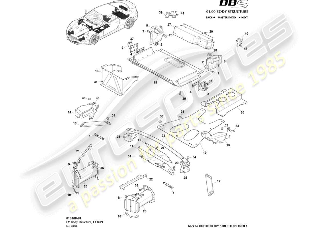 aston martin dbs (2013) struttura ev, diagramma delle parti coupé