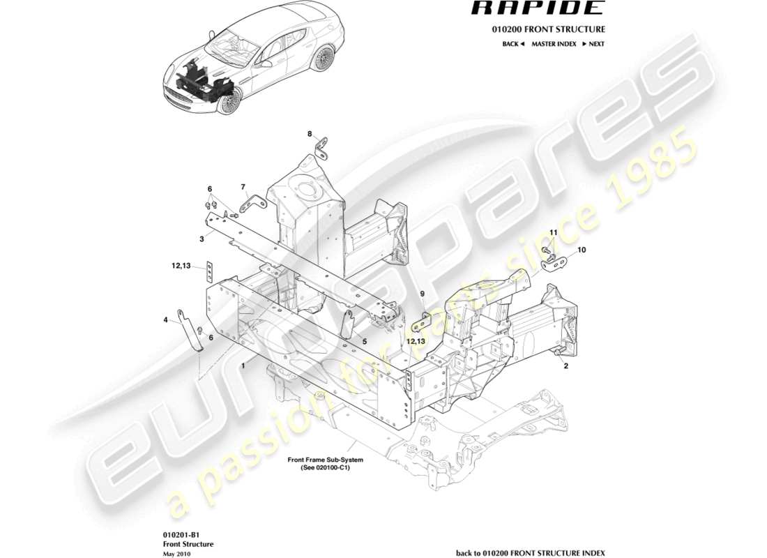 aston martin rapide (2014) struttura frontale diagramma delle parti