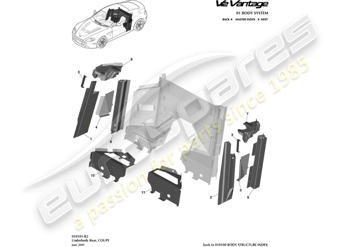 aston martin v12 vantage (2011) sottoscocca posteriore, schema delle parti coupé