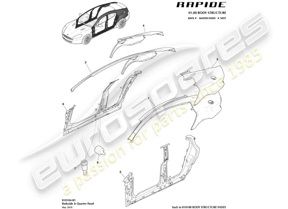 aston martin rapide (2019) lato del corpo diagramma delle parti