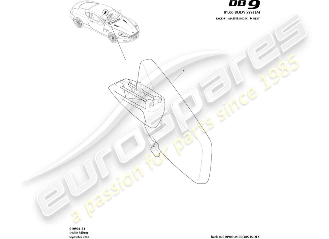 aston martin db9 (2006) specchio interno, coupé diagramma delle parti