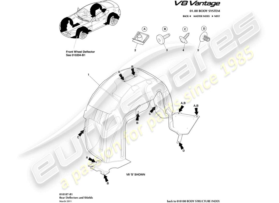 aston martin v8 vantage (2012) diagramma delle parti dei passaruota posteriori