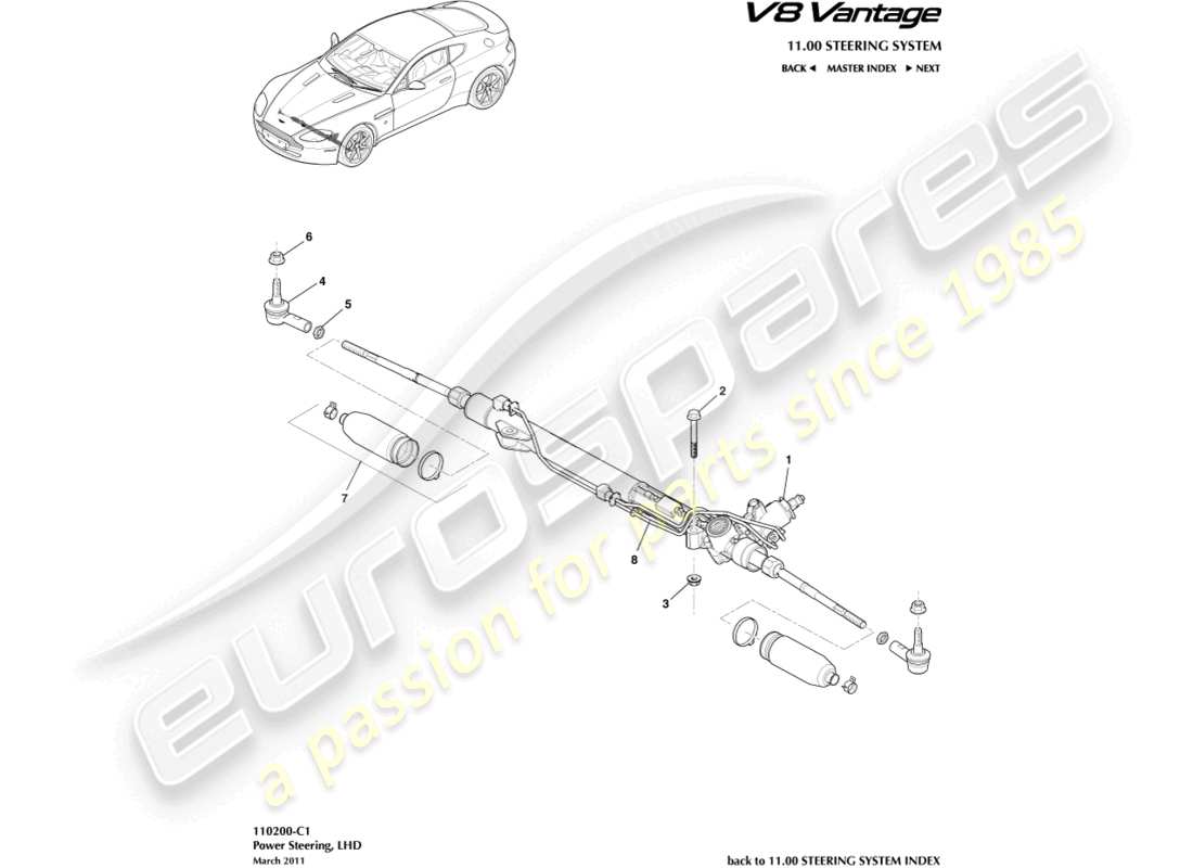 aston martin v8 vantage (2006) schema delle parti servosterzo, guida a sinistra