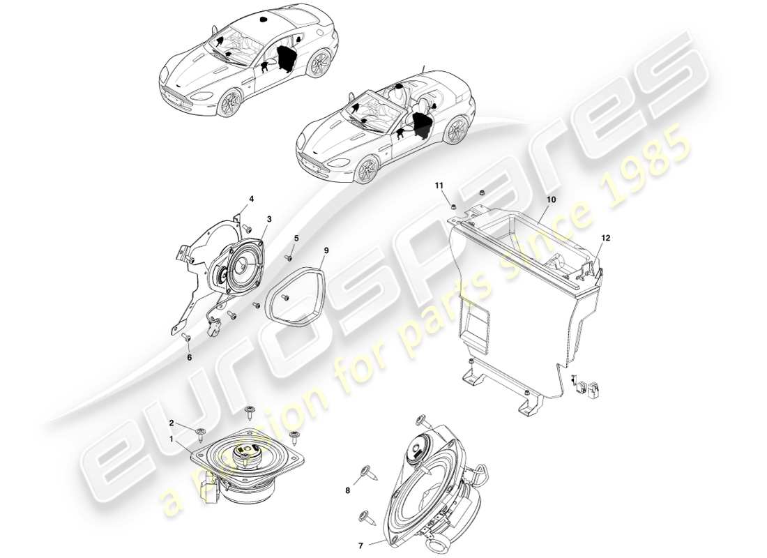 aston martin v8 vantage (2007) altoparlante, diagramma della parte base
