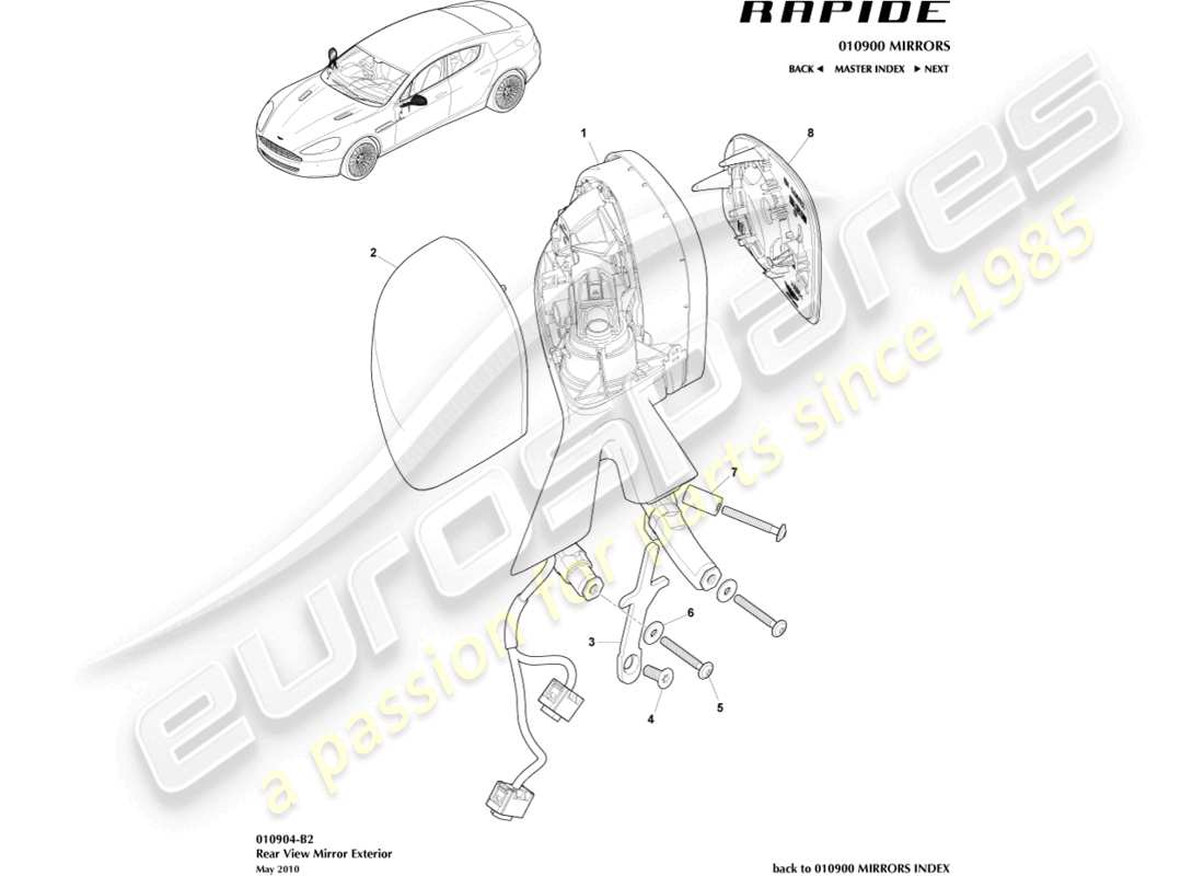 aston martin rapide (2011) specchietti retrovisori esterni diagramma delle parti