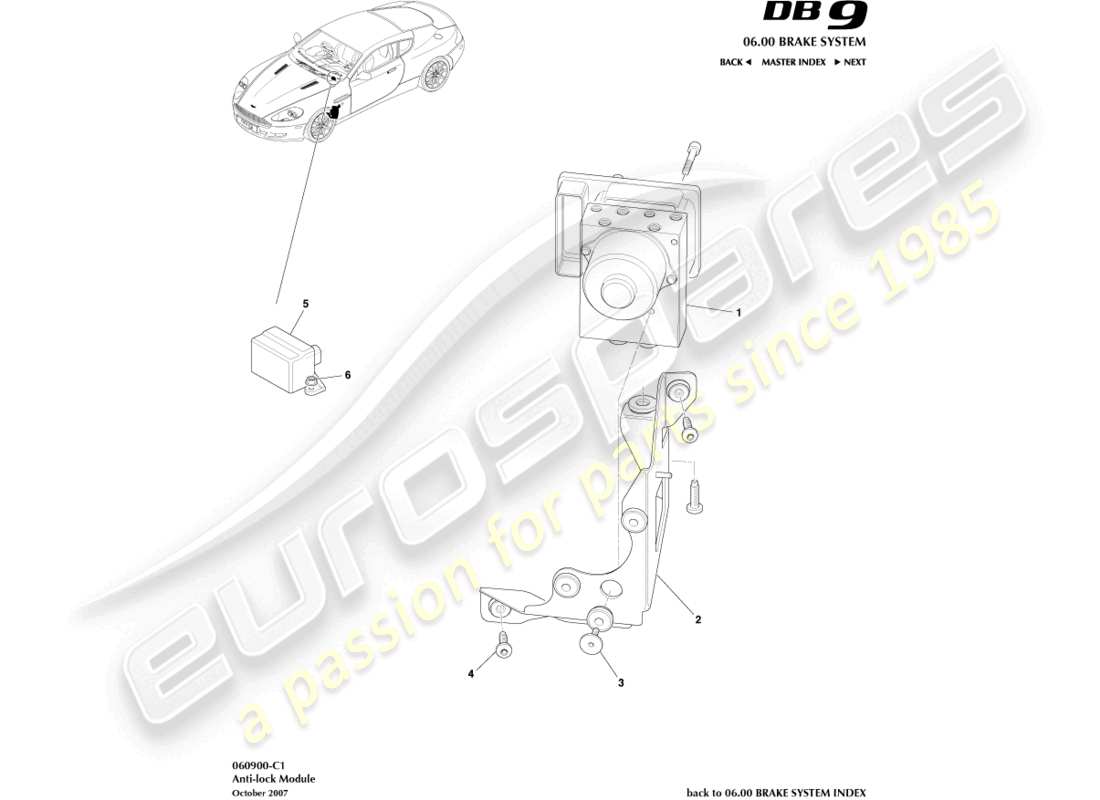un diagramma delle parti dal catalogo delle parti Aston Martin DB9 (2010)
