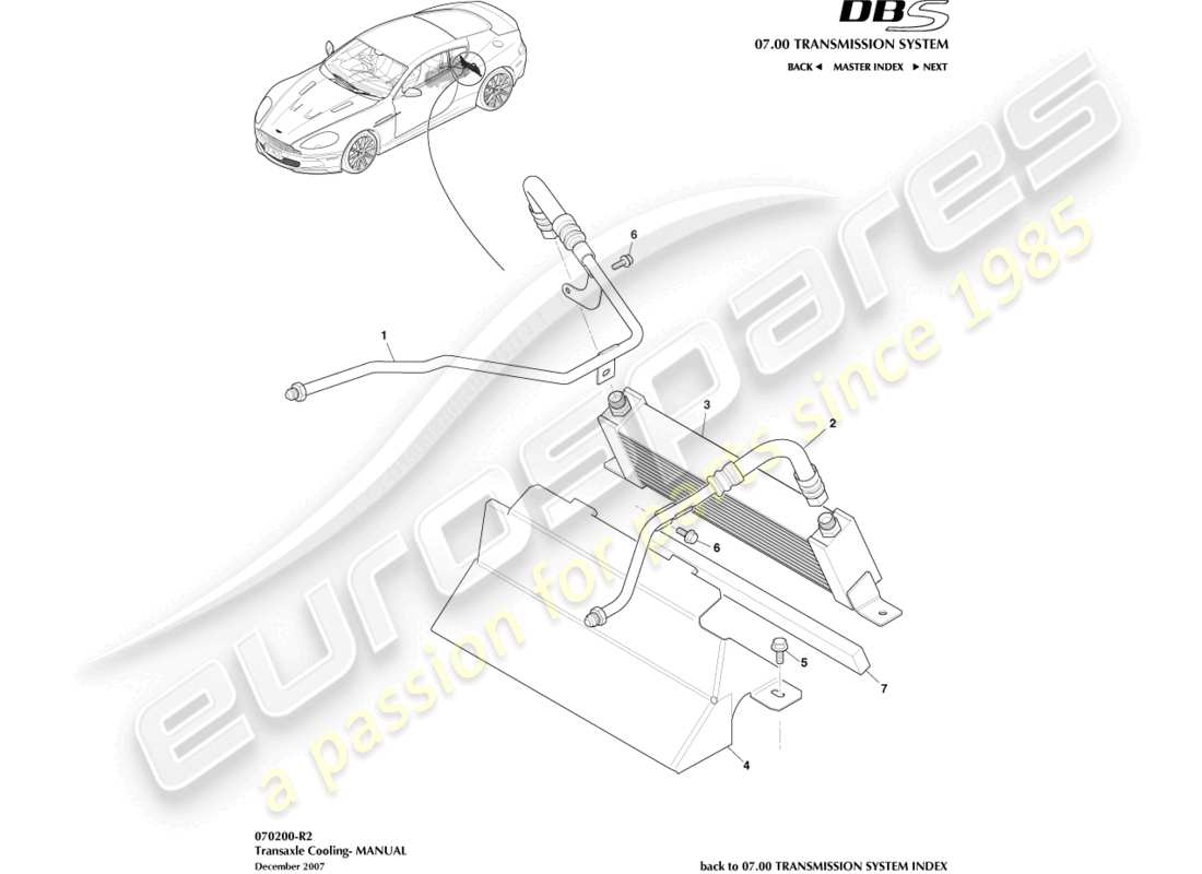 aston martin dbs (2013) raffreddamento del cambio, manuale diagramma delle parti