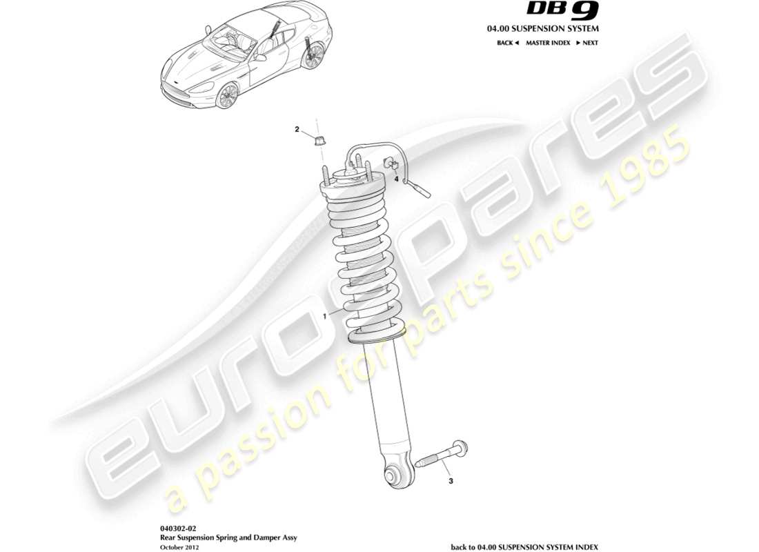 aston martin db9 (2014) molla e ammortizzatore posteriori diagramma delle parti
