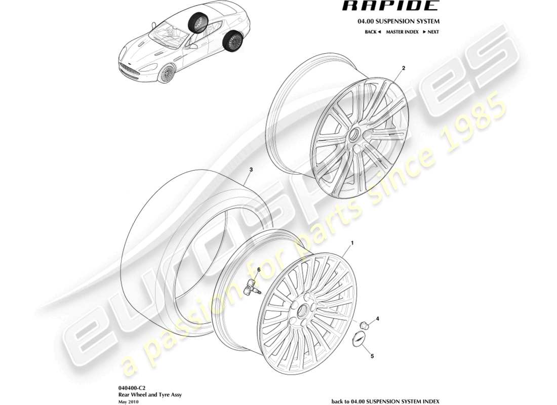 aston martin rapide (2012) diagramma delle parti di ruote e pneumatici, da posteriori a 13my