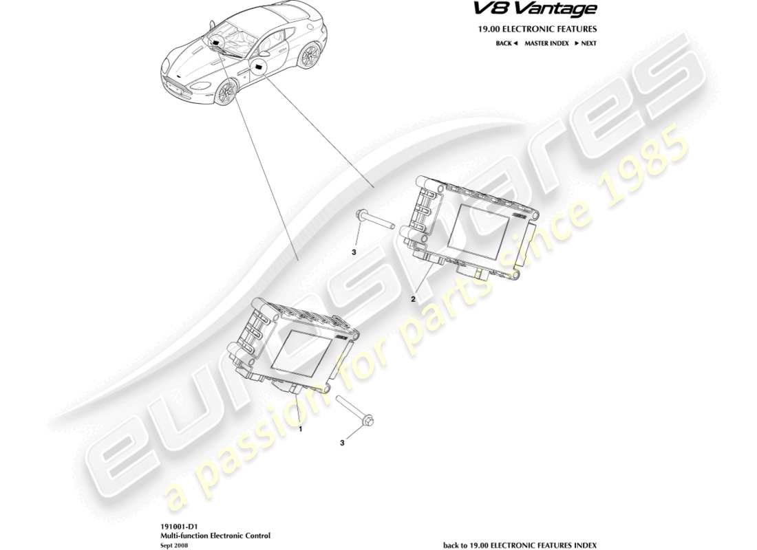 aston martin v8 vantage (2006) diagramma delle parti del controllo multifunzione