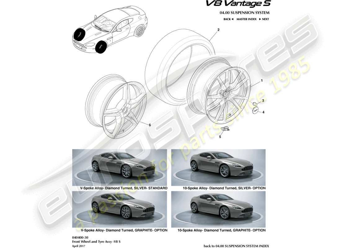 aston martin v8 vantage (2012) ruote e pneumatici anteriori, 12.25my nel diagramma delle parti