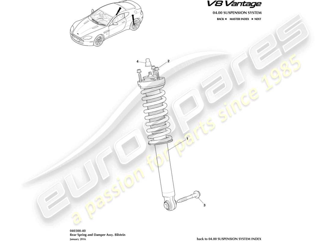 aston martin v8 vantage (2012) molla posteriore e ammortizzatore, diagramma delle parti bilstein