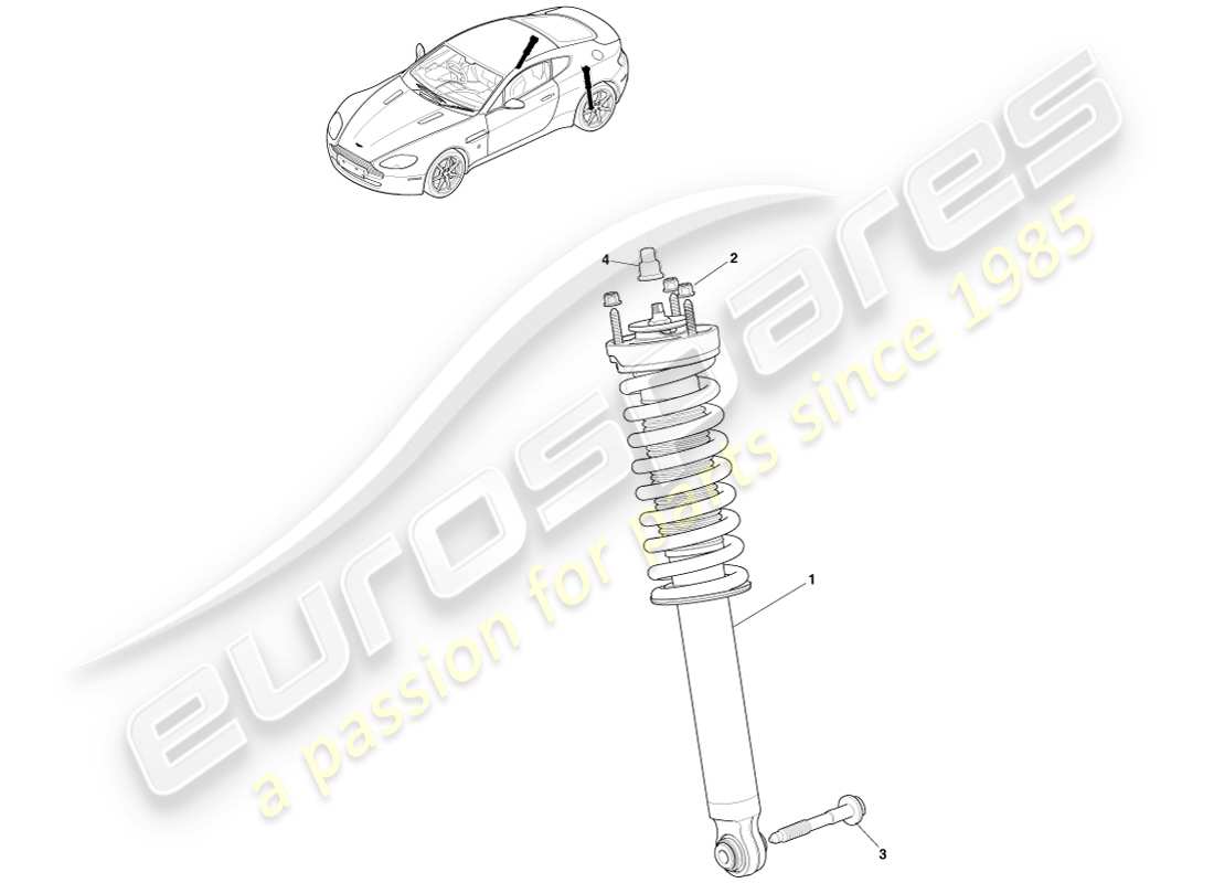 aston martin v8 vantage (2005) molla posteriore e ammortizzatore, diagramma delle parti bilstein