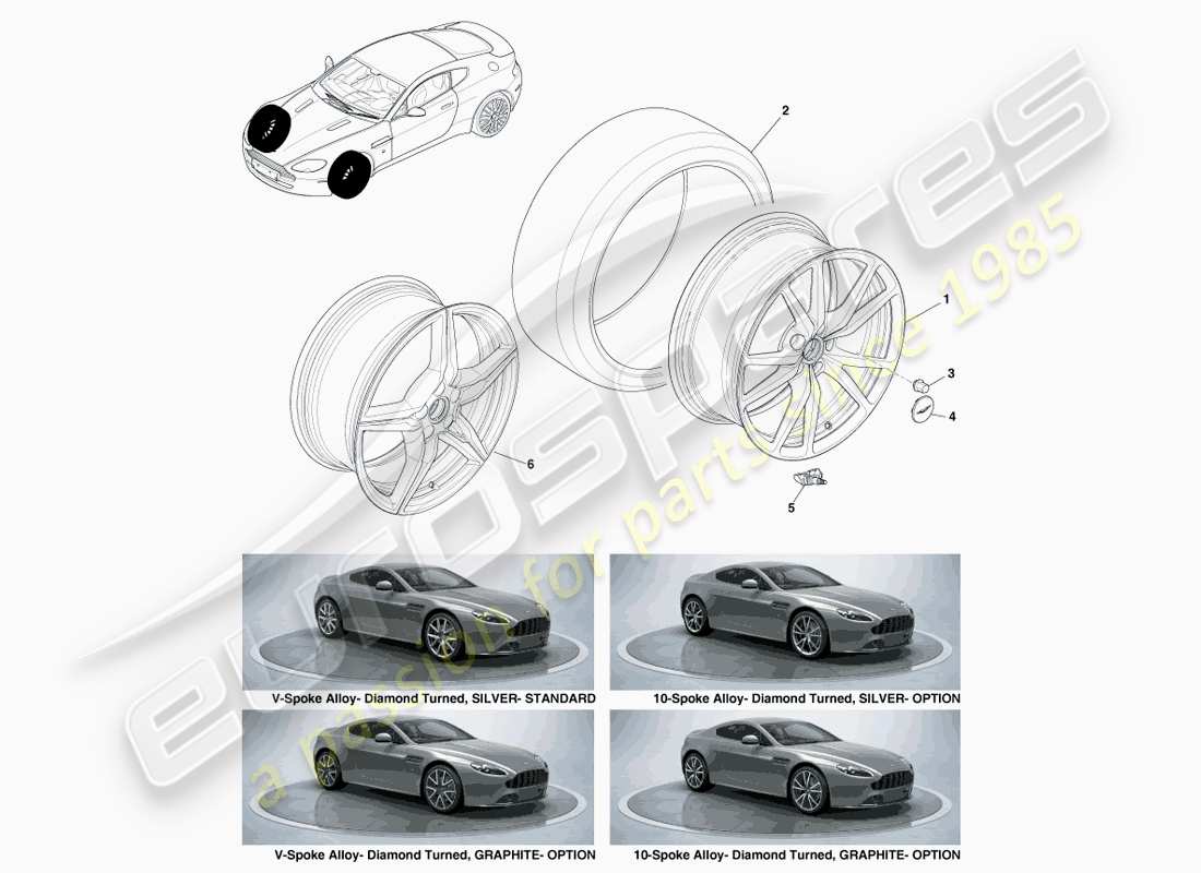 aston martin v8 vantage (2005) ruote e pneumatici anteriori, 12.25my nel diagramma delle parti