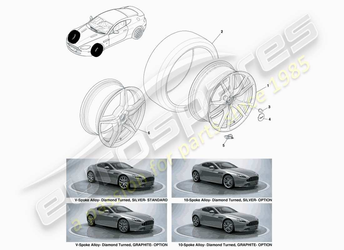 aston martin v8 vantage (2007) ruote e pneumatici anteriori, 12.25my nel diagramma delle parti