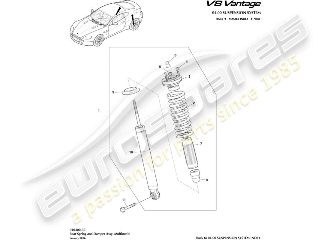 aston martin v8 vantage (2012) molla posteriore e ammortizzatore, schema delle parti multimatic