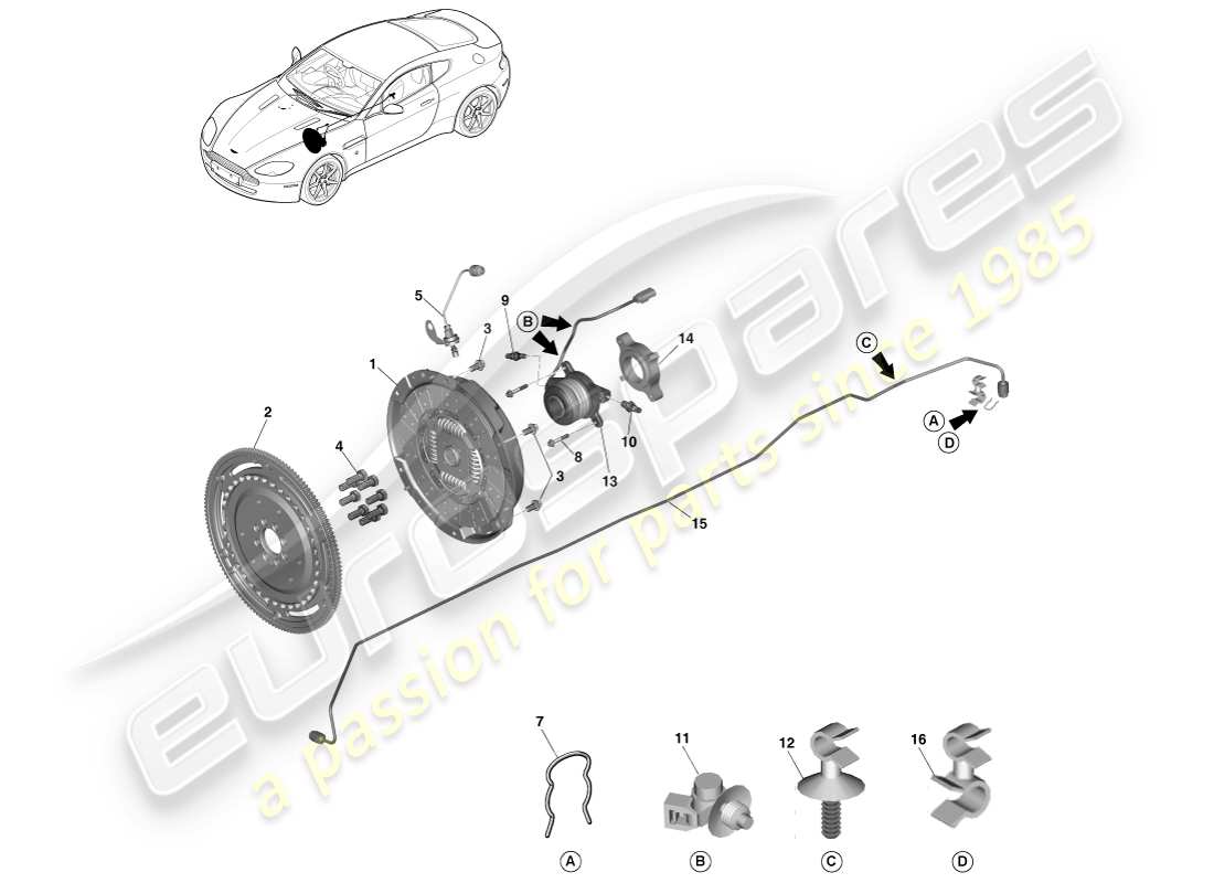 aston martin v8 vantage (2005) sistema frizione, schema delle parti sportshift 7 spd