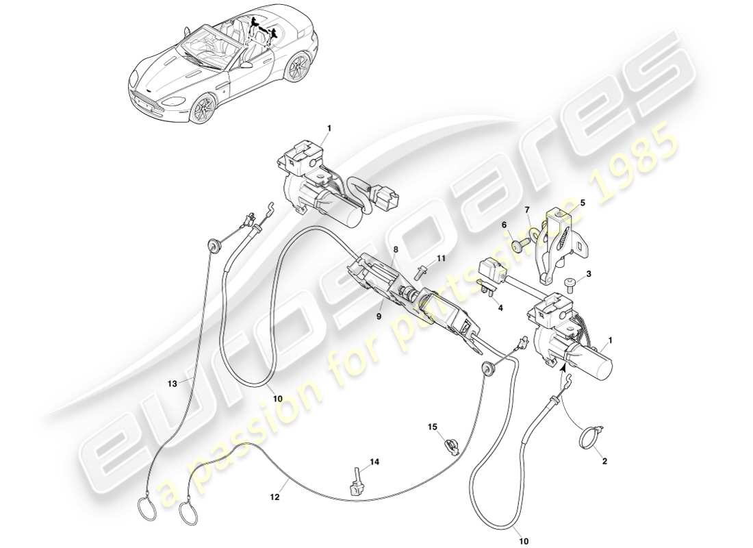 aston martin v8 vantage (2007) diagramma delle parti del sistema di chiusura del tonneau