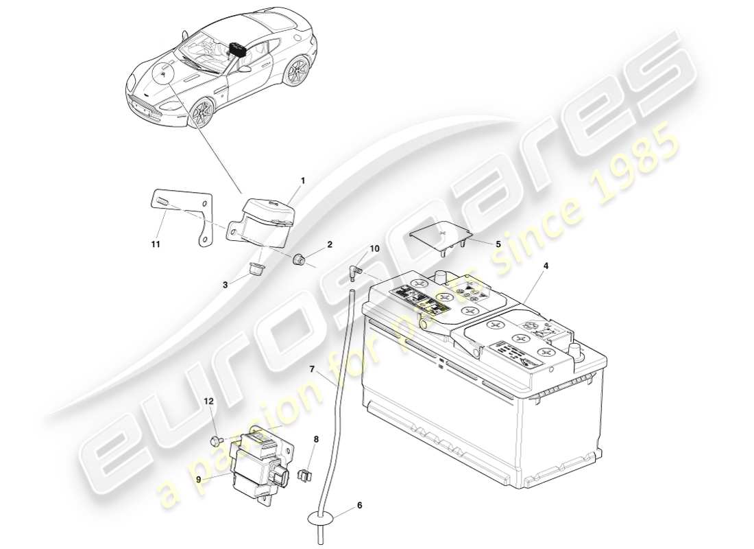 aston martin v8 vantage (2007) diagramma delle parti della batteria