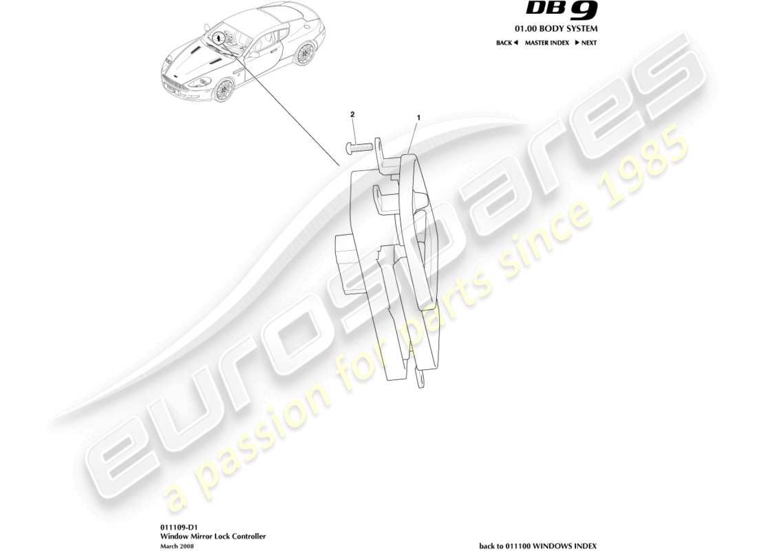 aston martin db9 (2005) fenster-/spiegelverriegelungssteuerung teilediagramm