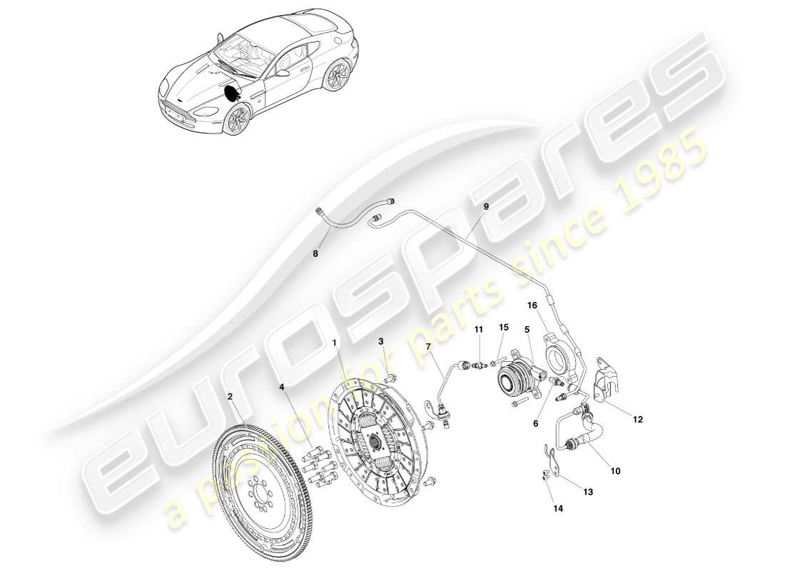 aston martin v8 vantage (2005) sistema frizione, schema delle parti con guida a destra