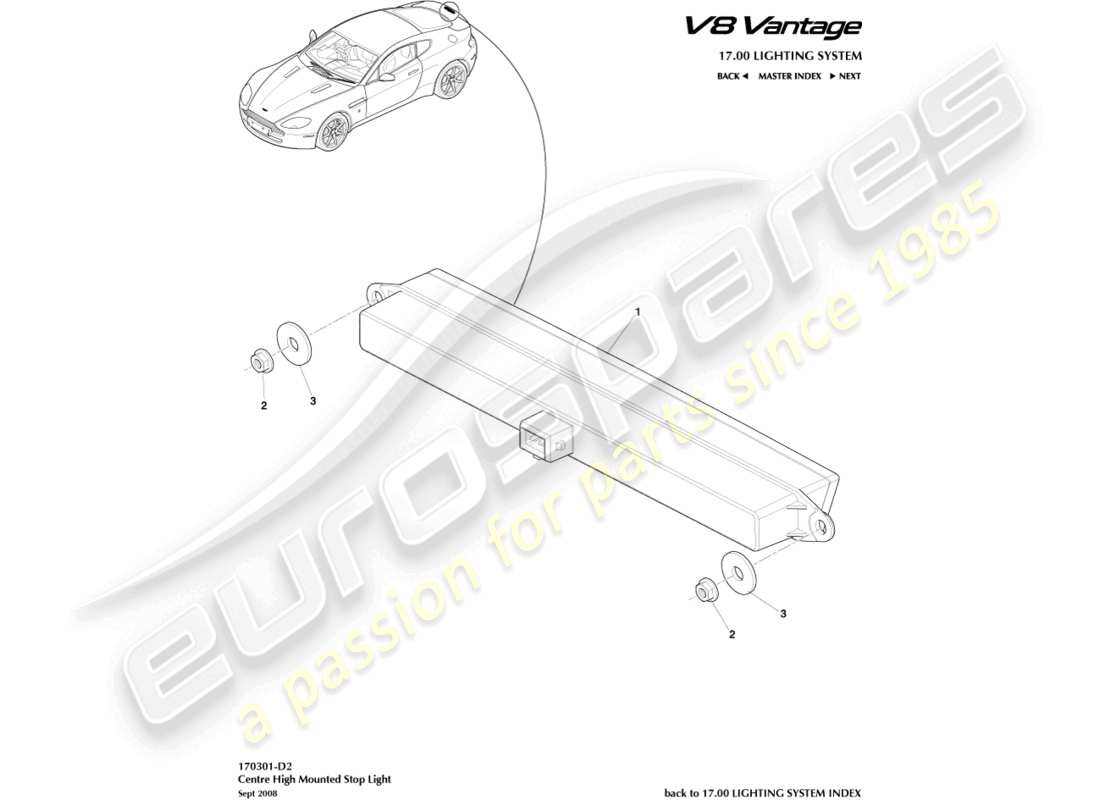aston martin v8 vantage (2006) diagramma delle parti della luce stop montata in alto
