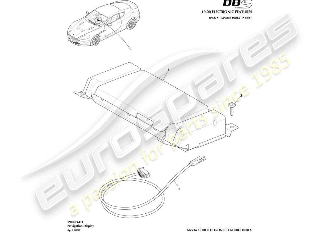 aston martin dbs (2013) diagramma delle parti del display di navigazione