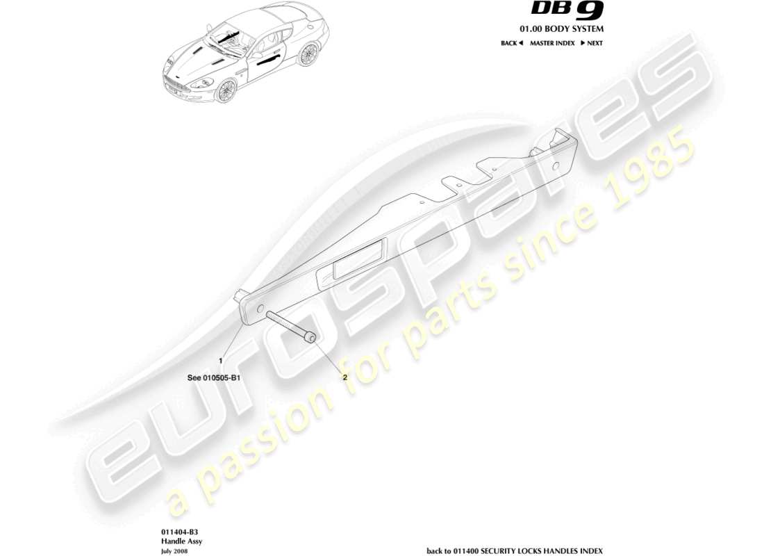 aston martin db9 (2007) maniglia di montaggio diagramma delle parti