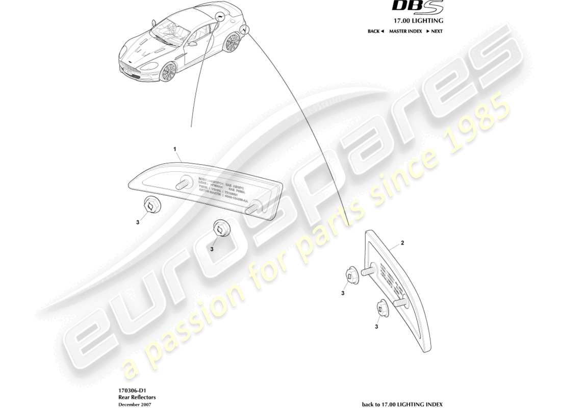 aston martin dbs (2013) diagramma delle parti dei catarifrangenti posteriori
