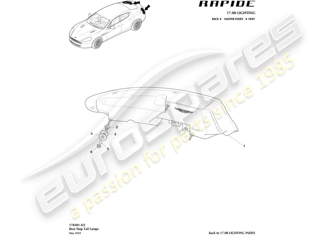 aston martin rapide (2012) diagramma delle parti delle luci posteriori