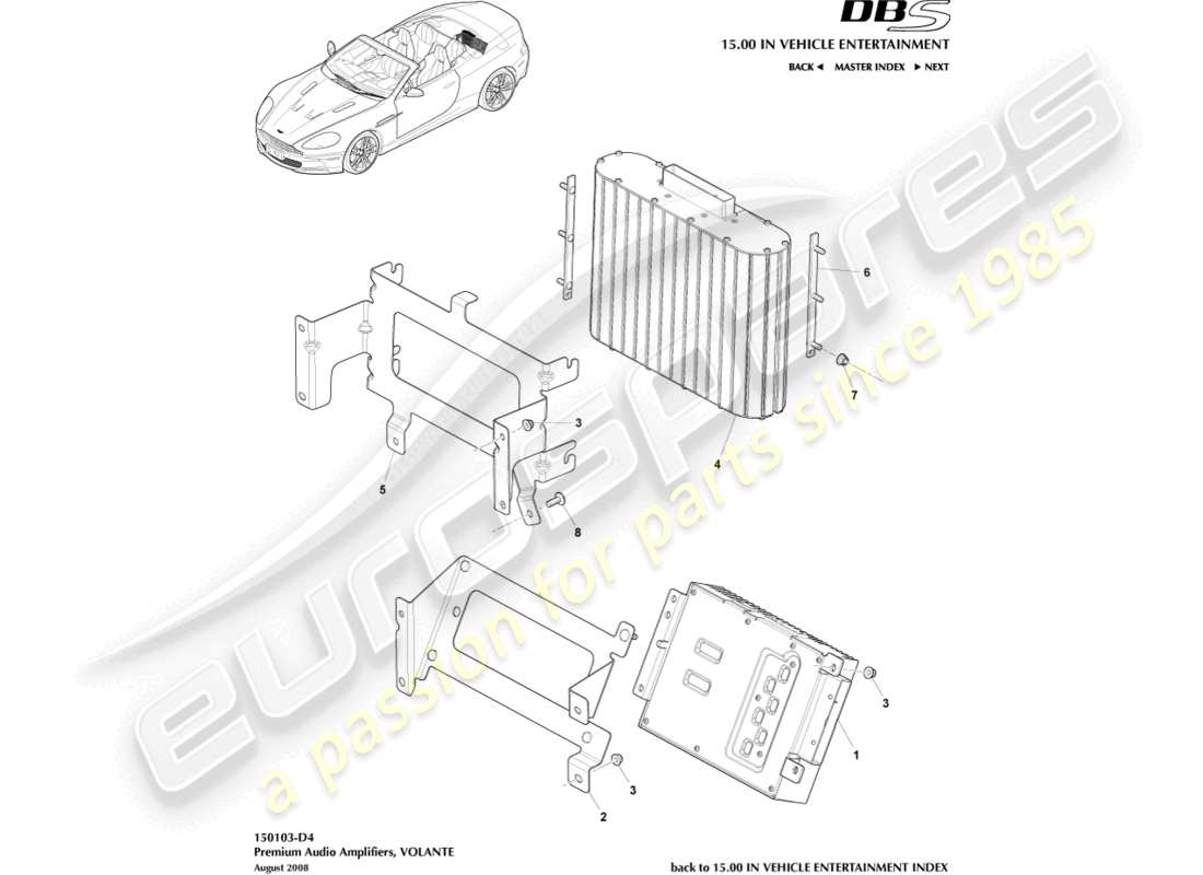 aston martin dbs (2013) amplificatori premium, volante diagramma delle parti