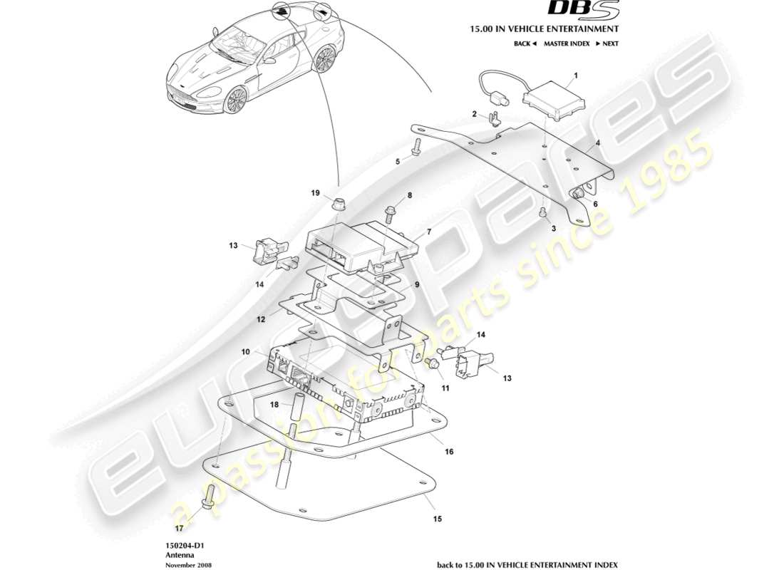 aston martin dbs (2014) antenna sdars diagramma delle parti