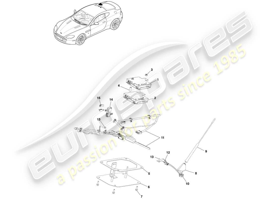 aston martin v8 vantage (2005) diagramma delle parti dell'antenna elettronica
