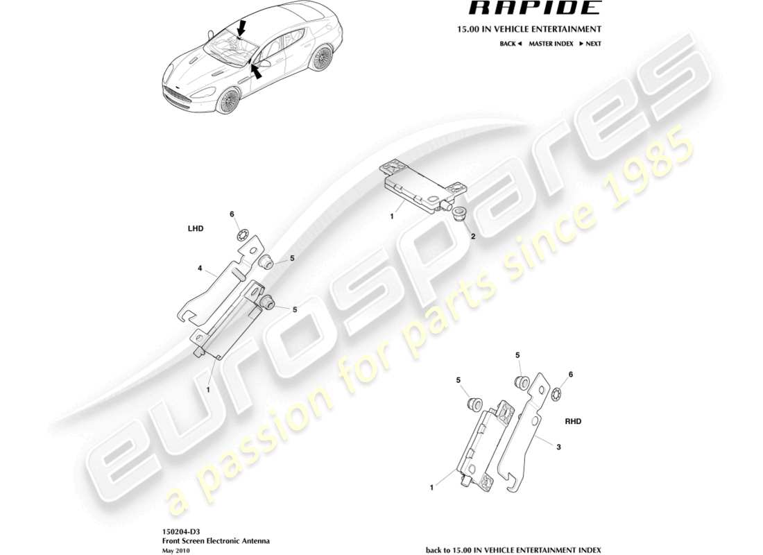 aston martin rapide (2018) antenna elettronica, fino a 13my diagramma delle parti