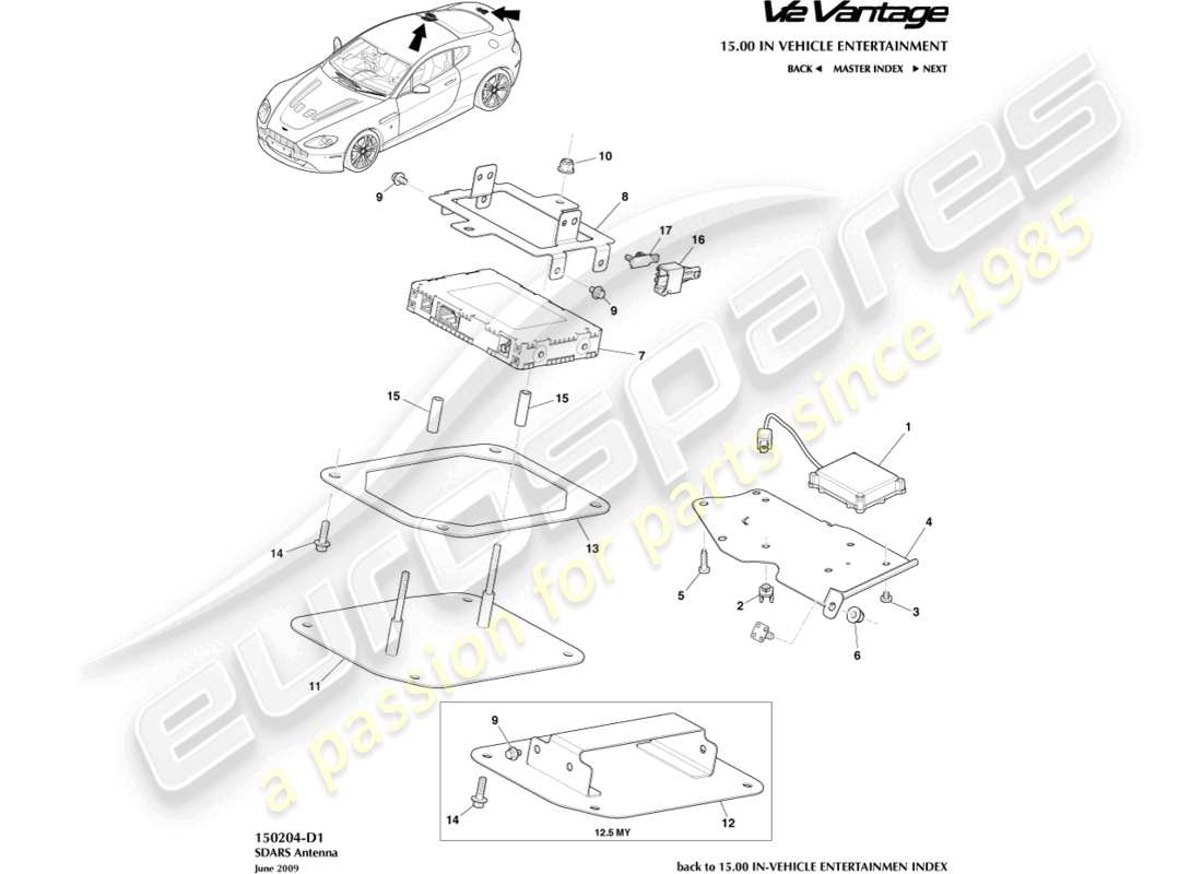 aston martin v12 vantage (2010) diagramma delle parti dell'antenna sdars