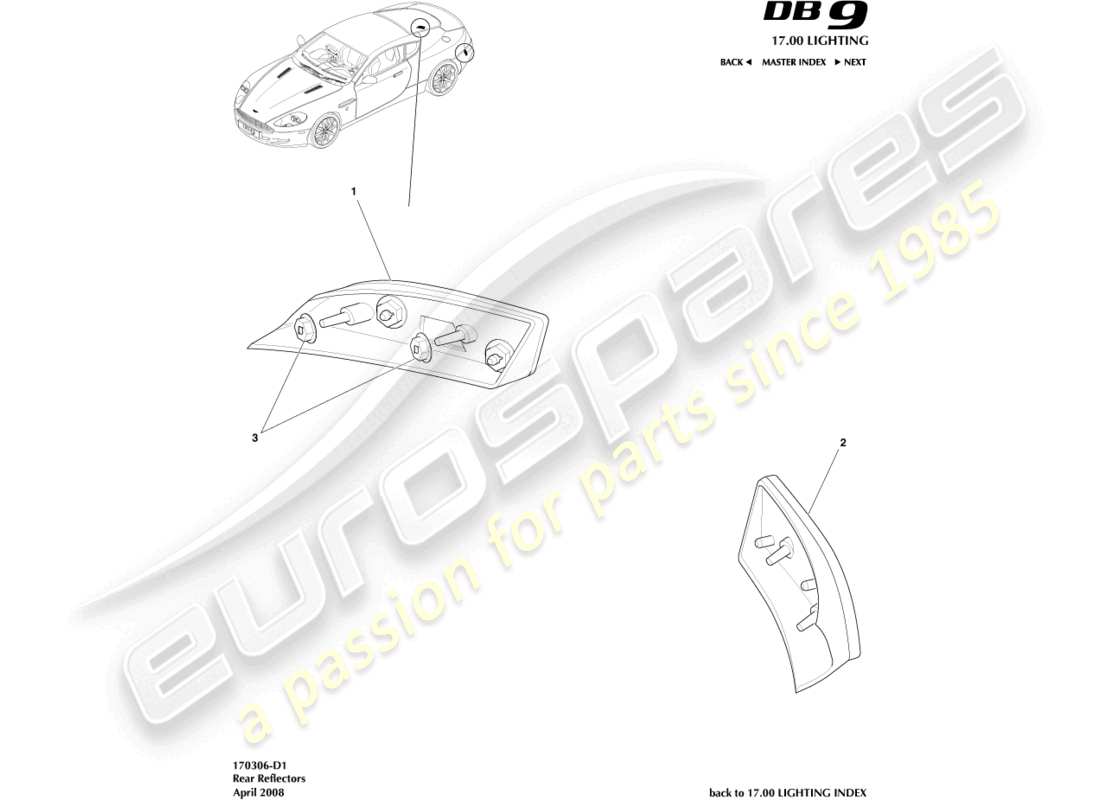 aston martin db9 (2010) catarifrangenti posteriori diagramma delle parti