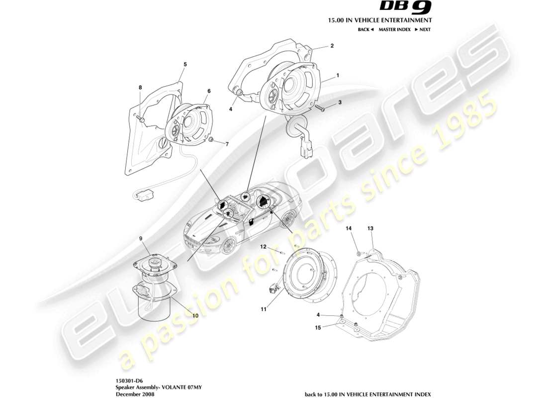 aston martin db9 (2010) altoparlanti, 07my, diagramma delle parti volante